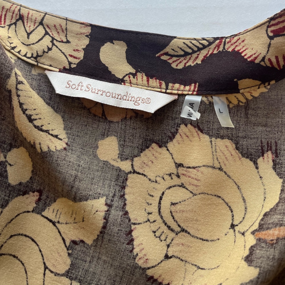 Soft Surroundings Mara Topper Brown Floral Print Open Front Kimono Cardigan L - Picture 9 of 11